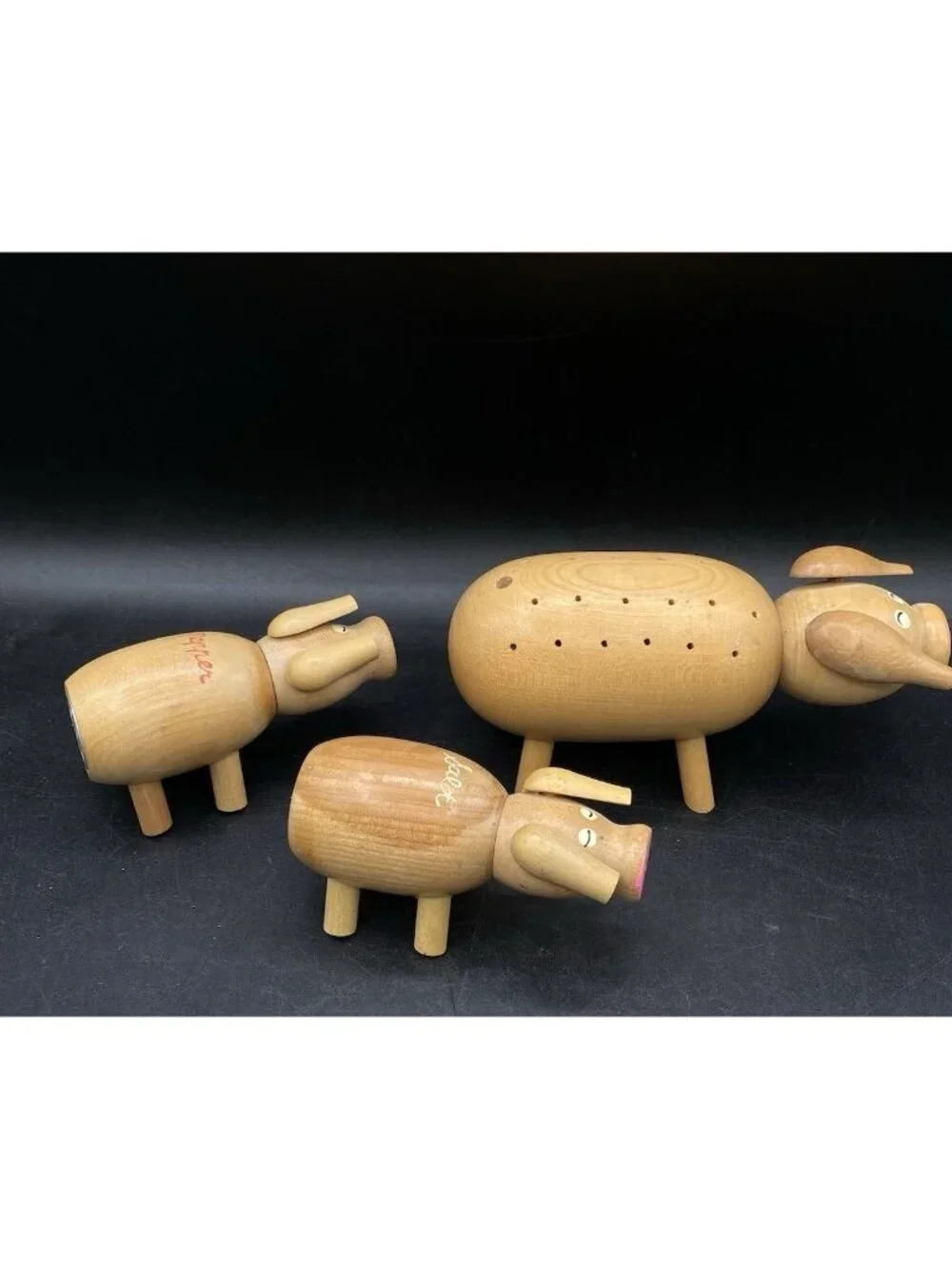 Hors D'oeuvre Server Salt Pepper Set Wood Pig Japan MCM Vintage Barware